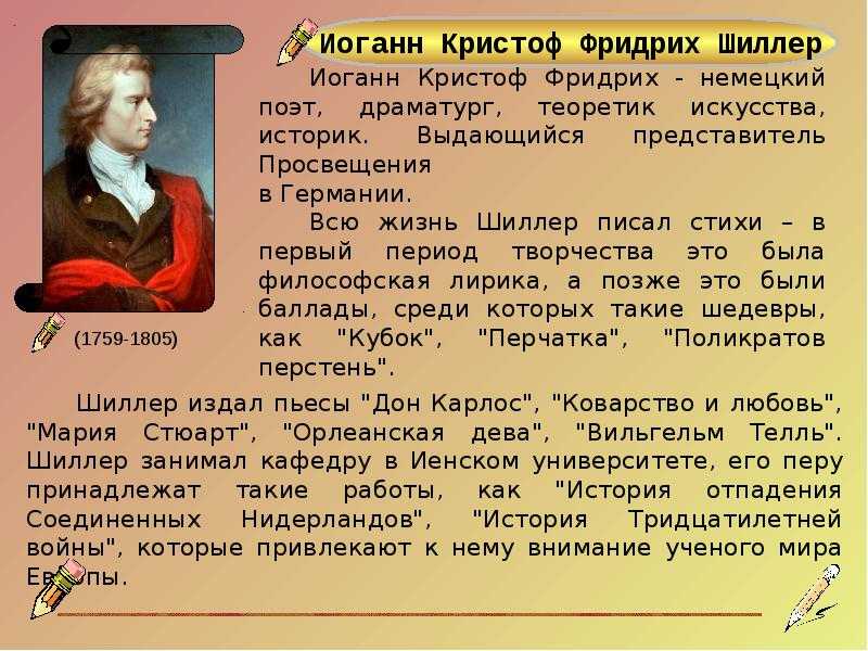 Ф шиллер кратко. Интересные факты о Иоганне Фридрихе Шиллере.