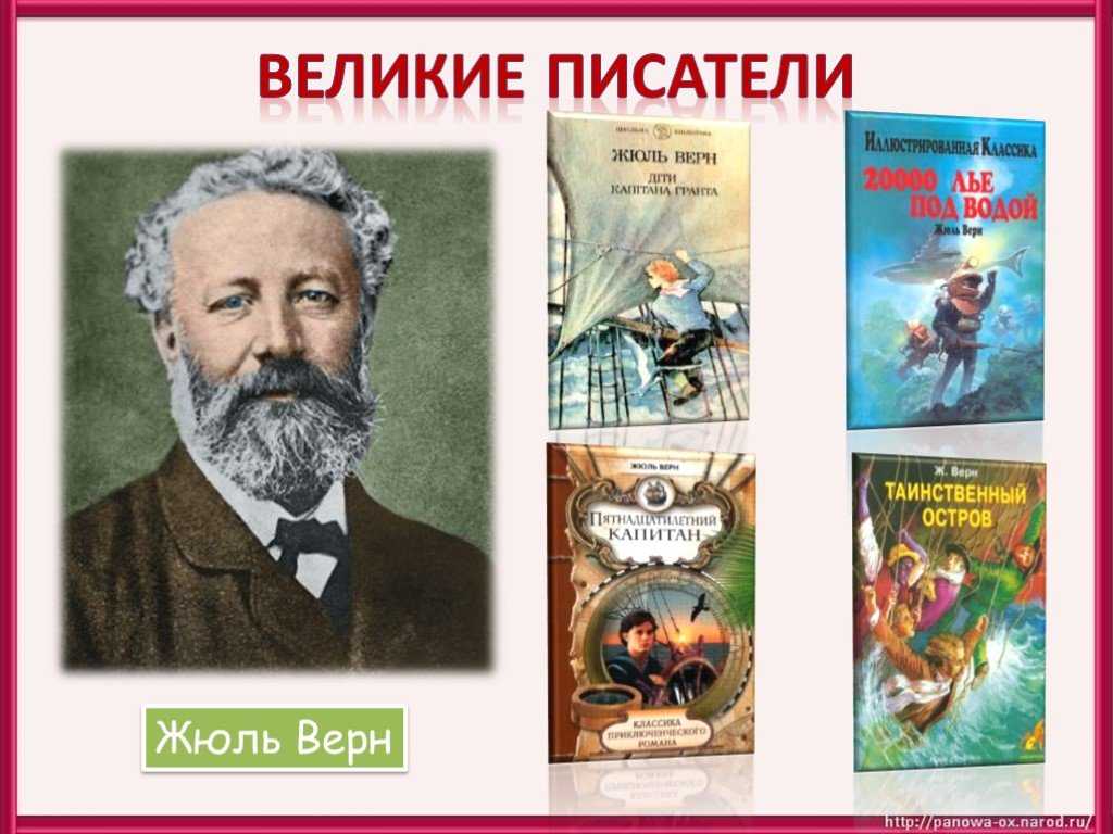 Жюль Верн – талантливый писатель Он сочинил много произведений в приключенческом жанре, а также положил начало научной фантастике В своих книгах он предсказал многие открытия, например, самолет, вертолет, телевизор
