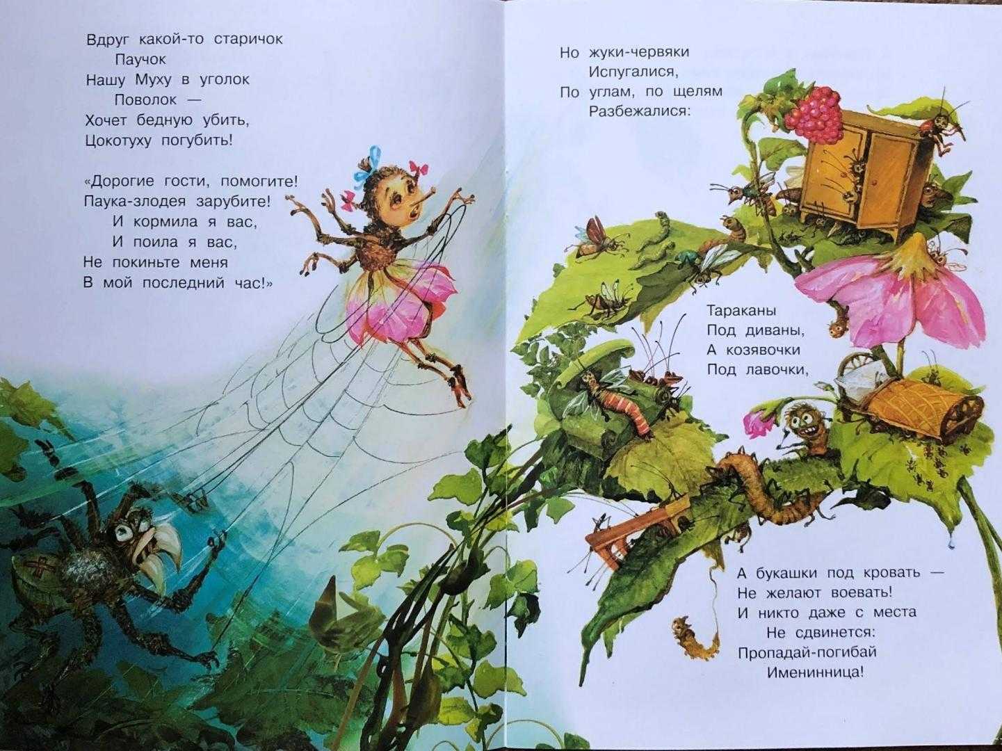 Текст муха цокотуха корнея чуковского. Муха-Цокотуха книга. Иллюстрации к мухе Цокотухе Чуковского.