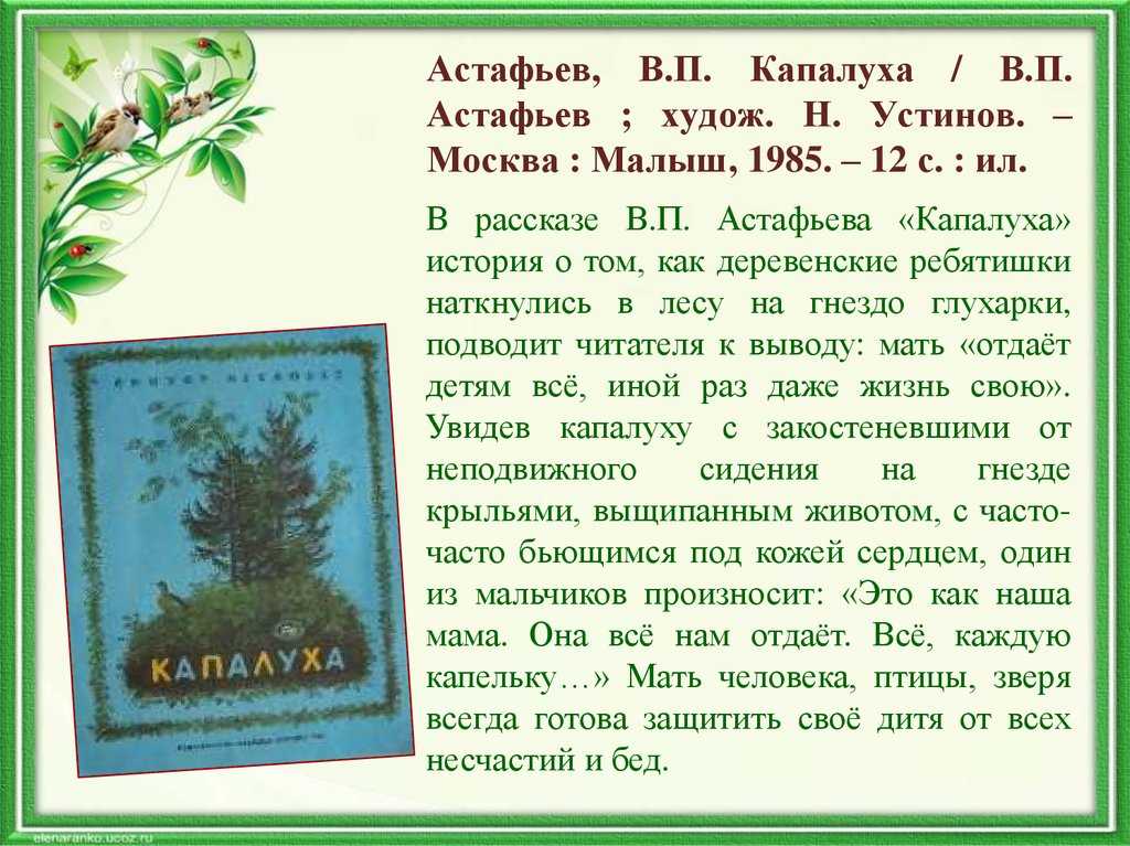 Краткое содержание капалуха астафьева за 2 минуты пересказ сюжета
