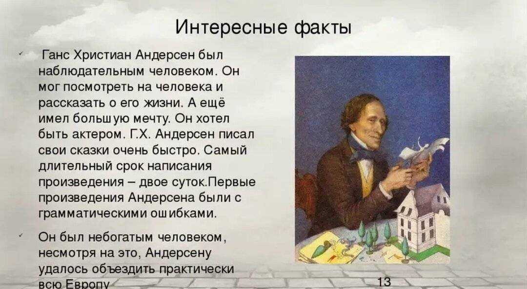 Ганс христиан андерсен интересные факты из жизни для детей презентация