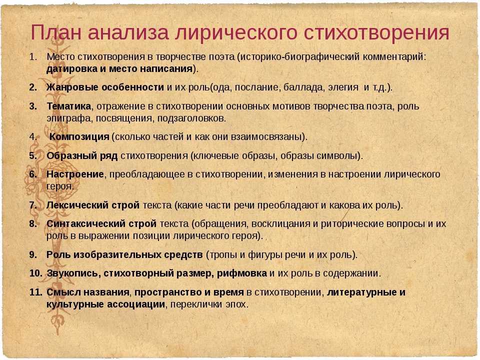 Краткий анализ стихотворения лермонтова «родина» по плану