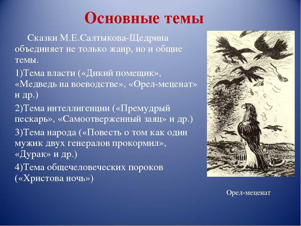 Анализ сказки щедрина дурак. Салтыков-Щедрин Орел меценат. Салтыкова-Щедрин сказки. Тема сказки дикий помещик Салтыков-Щедрин. Основные темы сказок Щедрина.