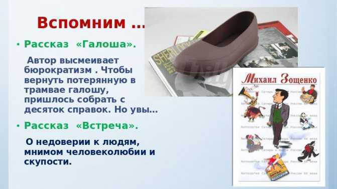 Сюжет рассказа зощенко «галоша» для читательского дневника