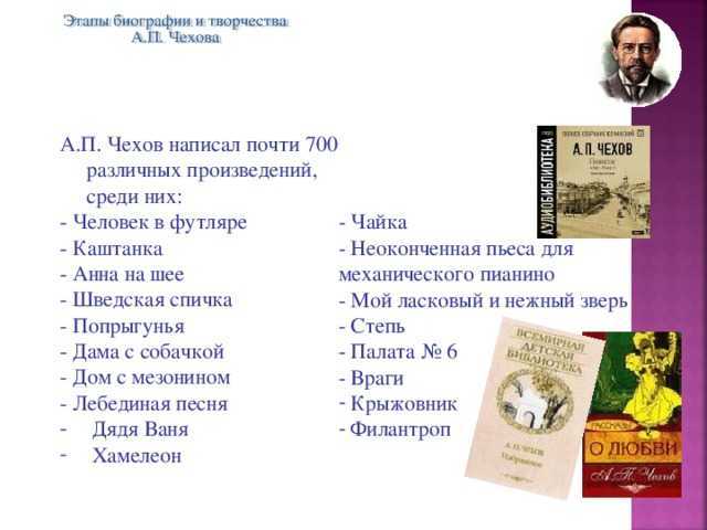 Список самых известных произведений чехова - перечень рассказов